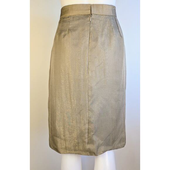 NEW Eavis & Brown Silk Sheen Taupe Pencil Skirt Large Haute Couture Quiet Luxury - Picture 6 of 11